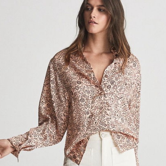 Reiss Ema Paisley Printed Button Down Trip Shirt in Pink - Picture 2 of 12